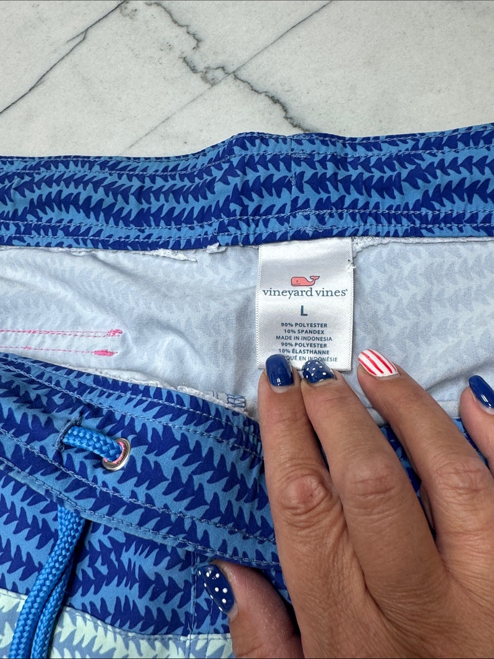 Liner was cut out by Husband Vineyard Vines Blue Geometric Swim Trunks